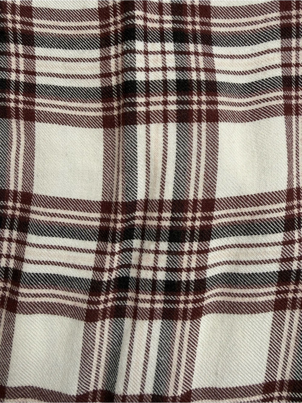 Treasure & Bond Boyfriend Plaid Flannel Shirt XS Rayon Blend Cream Burgundy Soft - Picture 2 of 8